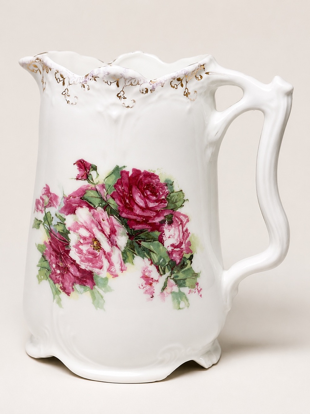 Vintage Old Foley Staffordshire Harmony Rose Porcelain Pitcher Gilt Floral Jugvi